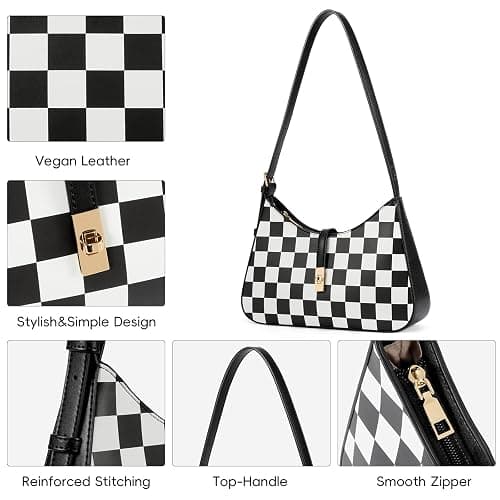 CLUCI Checkered Purses for Women, Shoulder Bag, Handbag Hobo Bags Vegan Leather Crossbody Purse with Adjustable Strap thumbnail 5