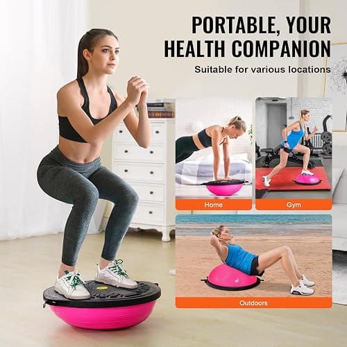 VEVOR Half Exercise Ball Trainer, 23/26 inch Balance Ball Trainer, 1500lbs Capacity Stability Ball, Yoga Ball with Resistance Bands & Foot Pump, Strength Fitness Ball for Home Gym Full Body Workout thumbnail 7