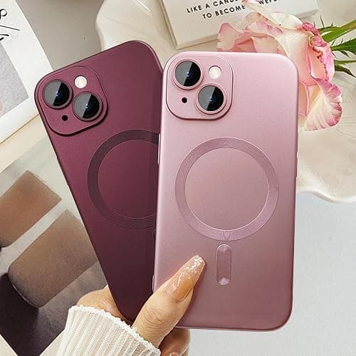 ankofave Magnetic Case for iPhone 14 Plus Phone Case for Women, Shockproof Matte Luxury Soft Metallic Luster Design with Camera Lens Protector, Compatible with Magsafe for iPhone 14 Plus 6.7"-Wine Red thumbnail 3