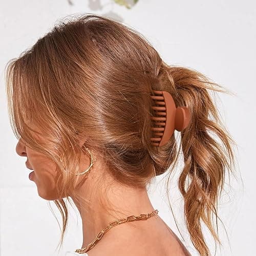 DEEKA 4 PCS Double Row Teeth Hair Claw Clips 2.5" Medium Hair Clips for Thin Hair Small Matte Clips Short Fine Hair Accessories for Women and Girls -Black Brown thumbnail 6