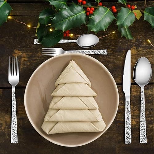 E-far Hammered Silverware Set, 40-Piece Stainless Steel Square Flatware Set for 8, Metal Tableware Cutlery Set Includes Dinner Knives/Forks/Spoons, Modern Design & Mirror Polished - Dishwasher Safe thumbnail 6