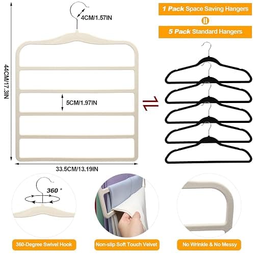 Closet Organizers and Storage,5 Pack Velvet Pants-Hangers-Space-Saving,Non Silp 5 Tier Organization-and-Storage Clothes-Hanger for College-Dorm-Room-Essentials,Closet-Organizer for Jeans Scarf Hanger thumbnail 2