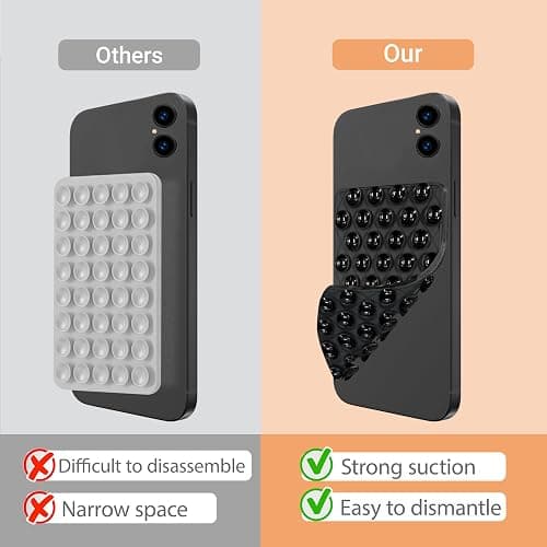 Rwotlls 6 Pack Silicone Double-Sided Suction Cup Phone Case Detachable Mount, Hands-Free Strong Grip Holder Stand for Selfies and Videos (Rose+Black+Pink+Purple+Blue+Transparent) thumbnail 4