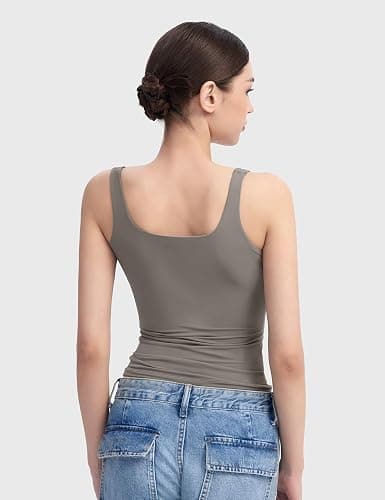 PUMIEY Women's Square Neck Tank Top Sleeveless Double Lined Basic Tops Sharp Collection thumbnail 3