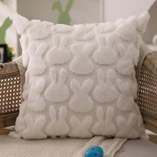 DFXSZ Easter Pillow Covers 18x18 inch Set of 2 Easter Decoration Cream White Rabbit Soft Plush Faux Fur Jacquard Throw Pillows for Bedroom Sofa Holiday Festivals Home Decor FHJ-010A18 thumbnail 3