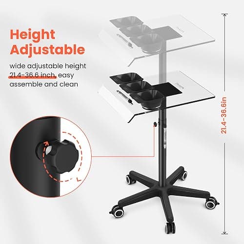 TASALON Ultimate Remarkable Color Station Salon Tray on Wheels, Cart with 3 Bowls, Adjustable Salon Service Rolling Tray, Hairdresser Color Station with Wheels - Hairstylist thumbnail 2