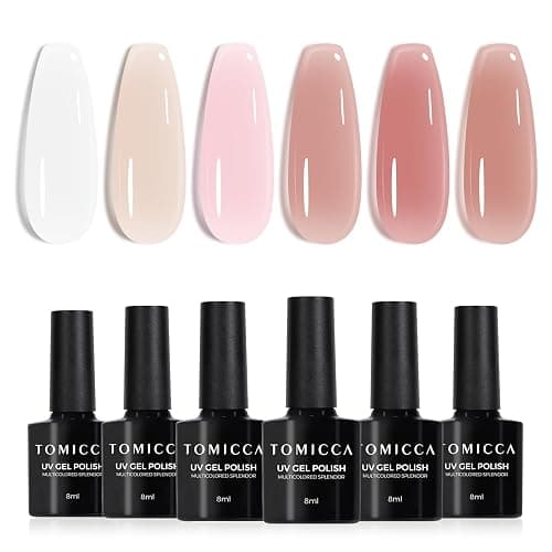 TOMICCA Jelly Gel Nail Polish Set, 6 Colors Milky White Nude Brown Pink Translucent Gel Polish, Soak Off UV/LED Long Lasting Natural Gel Varnish for DIY Home Salon Manicure Nail Art - Image 1