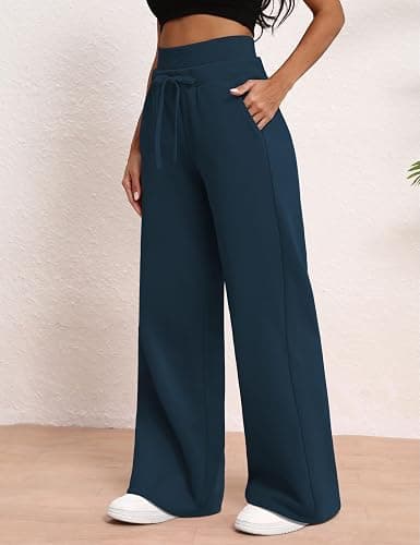 HeSaYep Women's Wide Leg Sweatpants Double Waisted Baggy Sweat Pants with Pockets thumbnail 3