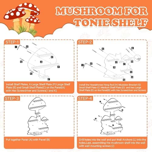 Mushroom for Tonies Box Organizer Storage Shelf Wall Mounted, Magnetic Floating Shelves for Toniebox Generation 1 & 2 Player Tonies Figures Characters, Earphones, Display Collection 30~40 Characters thumbnail 7