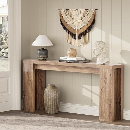70.9 Inch Extra Long Console Table, Farmhouse Entryway Table with Thickened Base, Wood Sofa Table Behind Couch Table, Narrow Entryway Accent Table for Living Room, Hallway, Entrance, Foyer, Brown thumbnail 6