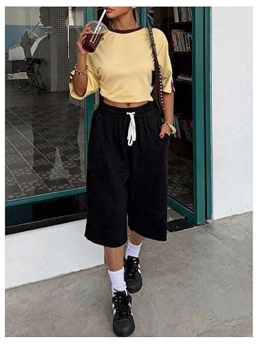 SHENHE Women's Wide Leg Sweat Shorts Drawstring Casual Lounge Sports Knee Length Bermuda Shorts thumbnail 5