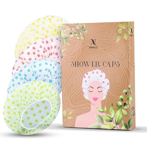 Nimxy Pack of 4 Shower Cap, Reusable Shower Caps For Women & Men - Waterproof with Elastic Band & Soft Lining (Dotted) - Image 1