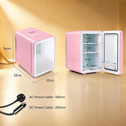 MoraRise 16L Skincare & Makeup Mini Fridge, Cooler & Warmer with LED Mirror | Portable Compact Desktop Small Beauty Fridge for Bedroom, Dressing Table & Office, AC/DC Mains - Image 1