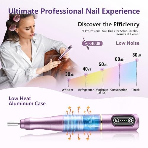 TUOBEO Cordless Nail Drill Electric Nail File Kit Rechargeable Professional Efile Nail Set, Portable Acrylic Gel Nail Polish Remover Machine Pedicure Manicure Tool, 11 Bits 56 Sanding Bands Salon Home - Purple thumbnail 6