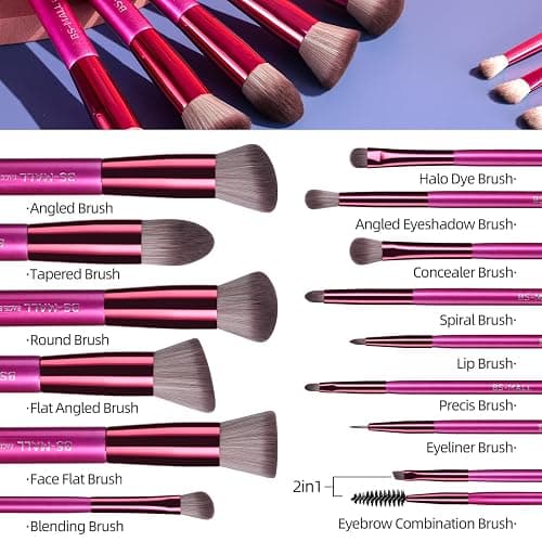 BS-MALL Makeup Brushes 14 pcs Makeup Tools Kit Premium Synthetic Powder Foundation Contour Concealers Lip Brushes with Makeup Sponge & Eyeshadow Applicator Kit thumbnail 4