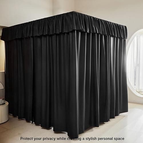 AIKASY Black Thickened Bed Canopy Curtains - Elegant Bedroom Decor for Adults and Girls - Strong Lightproof and Windproof Design(Twin, Black) thumbnail 5