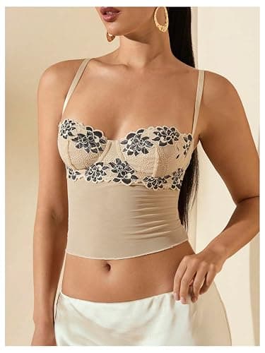 WDIRARA Women's Leopard Print Lace Crop Corset Top Low Cut Sexy Going Out Party Tops thumbnail 3
