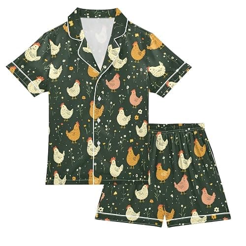 ALAZA Paris Eiffel Tower Blossom Flower Satin Pajamas Set Short Sleeve Button Down Sleepwear Summer Pjs 2 Piece - Image 1
