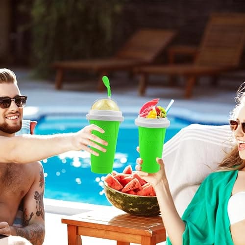 Slushie Maker Cup,DIY Magic Slushy Maker Squeeze Cups,Portable Smoothie Squeeze Cups for Juices,Milk and Ice Cream Make,Double Layer Squeeze Slushy Maker Cup,Birthday Gifts for Friend (Green) thumbnail 2