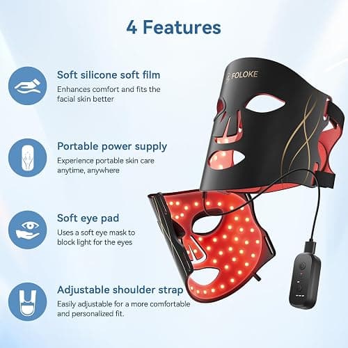 FOLOKE LED Light Therapy Mask Skin Care Mask, LED Red 630±5nm & NIR 830nm Wavelength for Home Use thumbnail 3