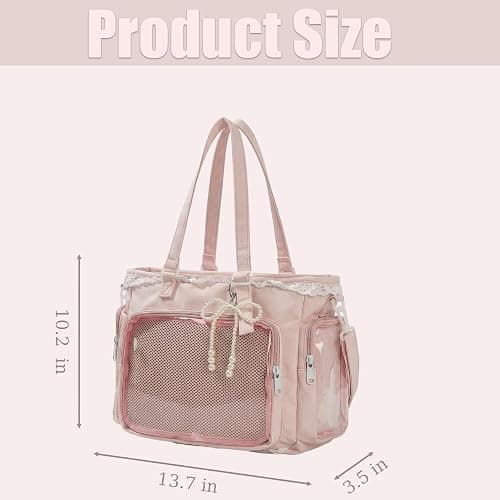 JIABAOZ Ita Bag Umhängetasche Damen, Pin Display Tasche mit Einsatz und Transparentem Sichtfenster, Kawaii Y2K Schultertasche mit Rüschen und Reißverschluss, Anime Messenger Bag thumbnail 7