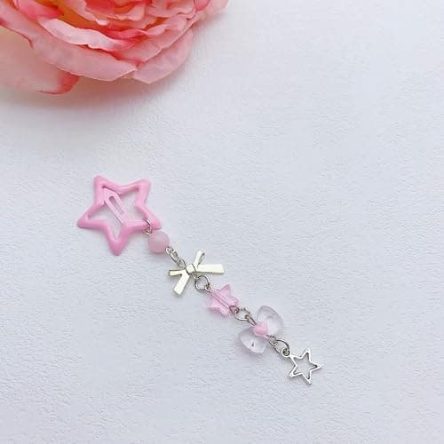 FFLaiwah Y2k Kawaii Star Hair Clips with Charms, Candy Colors, Bow Moon Heart Coquette Aesthetic Barrettes Beads Tassel Glitter Sparkly Star Hair Clips Accesssories for Women-Pink thumbnail 3