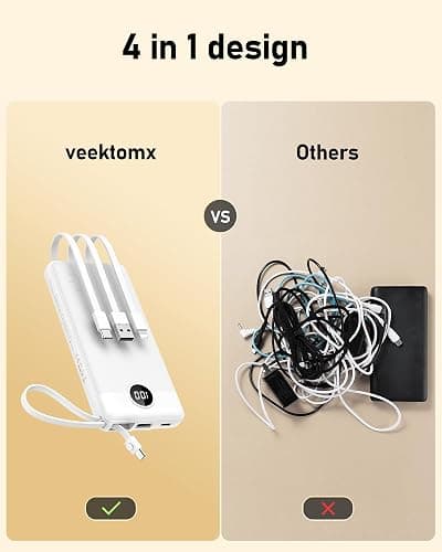 VEEKTOMX Portable Charger Built-in Cables, 10000mAh Power Bank for iPhone, Fast Charge USB C Battery Pack Travel Essentials Powerbank Compatible with iPhone 17/16/15/14, Samsung S25/24, Android, etc thumbnail 2