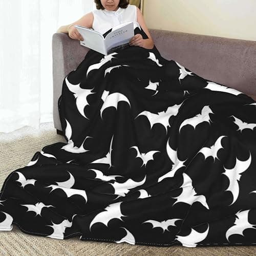 Gothic Bat Pattern Throw Blanket - Soft Flannel, Spooky Home Decor for Couch & Bed (50" x 60"). thumbnail 7