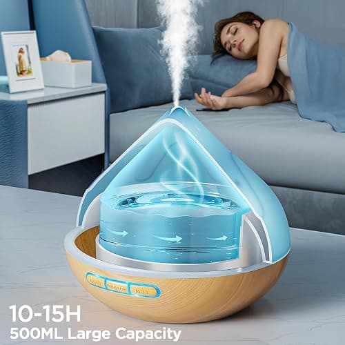 Aroma 500 ML Diffiser with Essential Oils Set, Essential Oil Diffuser with Remote Control, Humidifier with 14 Color Lights for Large Room, 4 Timer Setting, Auto Shut-Off thumbnail 7