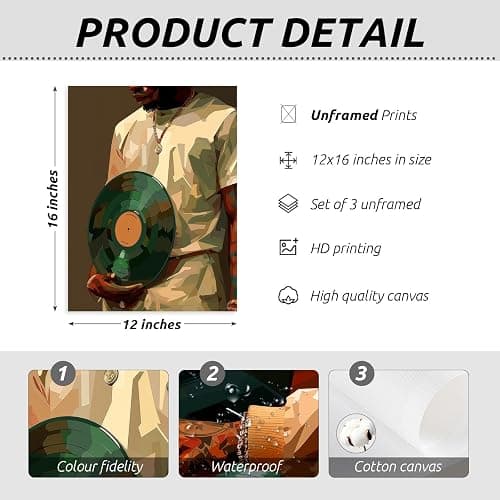 Black Man Wall Art African American Men Canvas Wall Decor Black People DJ Poster Hip Hop Music Pictures Fashion Male Artwork Modern Prints Culture Painting for Bedroom Living Room 12x16 Inch Unframed thumbnail 2