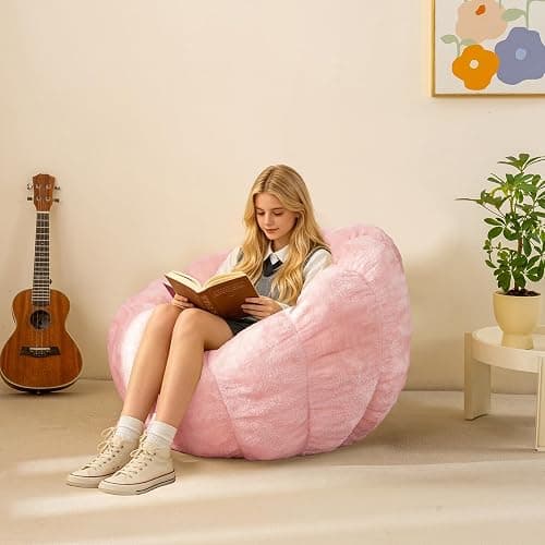 IEVENW Pumpkin Bean Bag Sofa Chair, Bean Bag Chair with Filler for Teens, Kids, Toddler, Comfy and Lazy Sofa for Dorm, Apartment, Living Room and Bedroom, Pink thumbnail 4