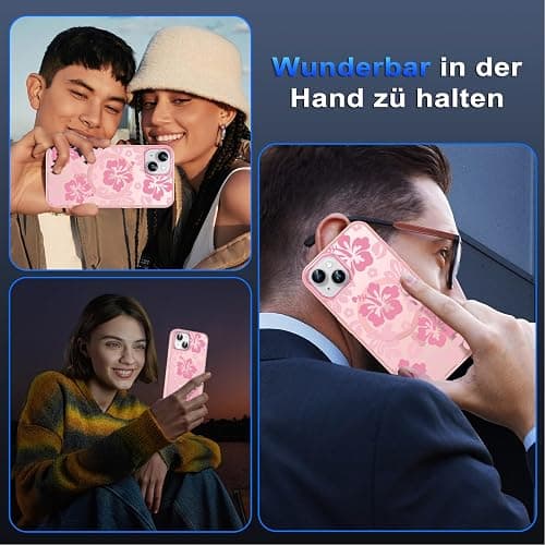 lioscre Pink Cute Hibiscus Flower Phone Case for iPhone 15 Plus 6.7", Compatible with MagSafe, Floral Pattern Print Design Magnetic Case for Women Girls Soft TPU Hard PC Shockproof Funda Cover thumbnail 7