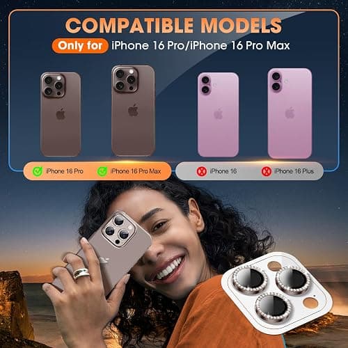 Xfilm for iPhone 16 Pro/16 Pro Max Camera Lens Protector Bling Individual Metal Diamond Ring 9H Hardness Scratchproof Protector, Stylish Phone Accessories, Case Friendly (Brown Diamond) thumbnail 5