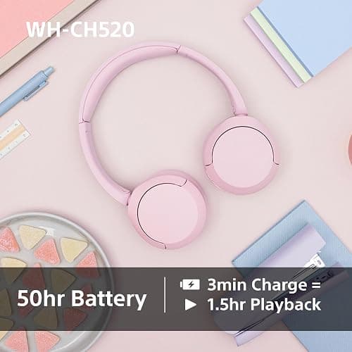 Sony WH-CH520 Wireless Bluetooth On-Ear Headphones, Sound, Lightweight Design, Up to 50hr Battery Life, Quick Charge, EQ, Clear Call Quality, iOS & Android - Pink thumbnail 5
