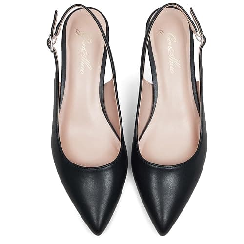 GENSHUO Low Kitten Heels Women's Slingback Dressy Pumps Pointed Closed Toe Ankle Strap Elegant Wedding Pumps Formal Comfortable Shoes thumbnail 5