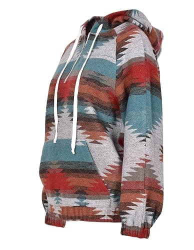 COWOKA Women's Aztec Print Pattern Western Ethnic Half Zip Long Sleeve Pullover Hoodie Sweatshirt thumbnail 4