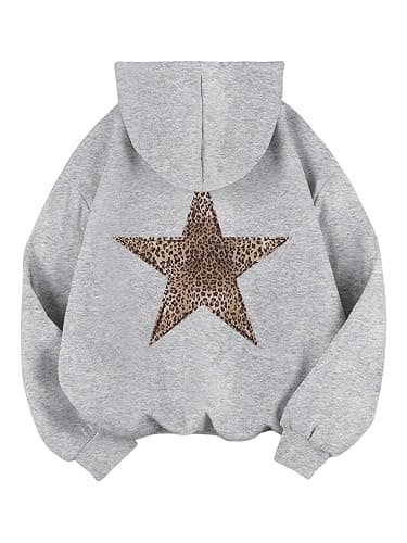 Baonmy Oversized Hoodies Women Star Leopard Print Hooded Preppy Fleece Sweatshirt Long Sleeve Y2K Graphic Hoodie with Pockets - Image 1