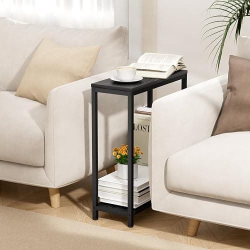 SLEEPING LAMB Narrow Small Side Table for Small Space, 2 Tier Sofa Skinny End Table for Living Room, Bedroom Beside Slim Nightstand, Rustic Black thumbnail 2