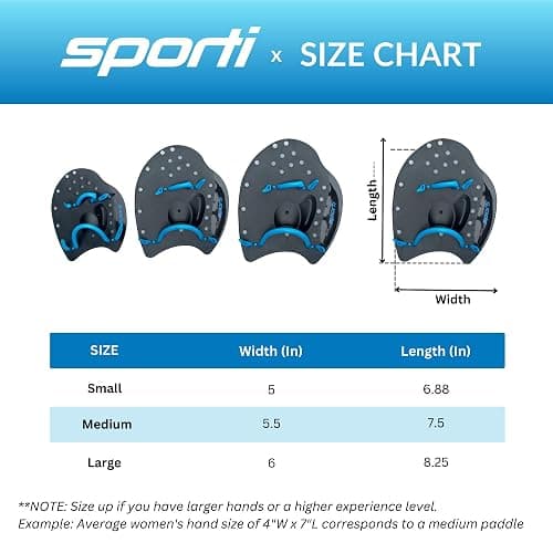 𝗦𝗽𝗼𝗿𝘁𝗶 Power Swim Paddles for Lap Swimming - Adjustable Straps - Lap Swimming Gears - Hand Paddles for Adults & Kids thumbnail 5