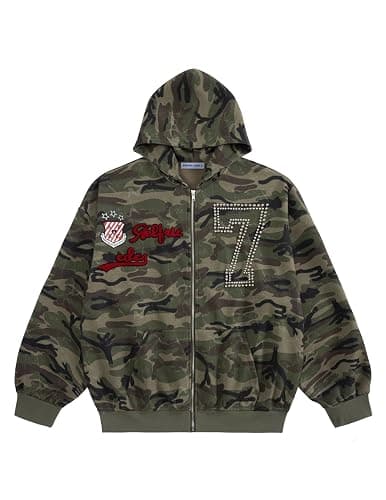 Aelfric Eden Camo Zip Up Hoodie with Studded Y2k Graphic Oversized Hoodies Vintage Streetwear Outfits - Image 1
