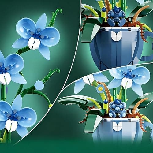 Blue Orchid Flower Building Blocks Set, Coffee Cup Artificial Flower Plant Toys Building Kit, Botanical Collection Model for Home Décor, Great Gift for Birthday and Anniversary for Her and Him(3004) thumbnail 9