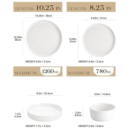 MALACASA 24 Pieces Porcelain Dinnerware Set, Modern White Dish Set for 6, Premium Serving Plates and Bowls Sets, Chip and Scratch Resistant Dishware Sets Kitchen Dishes Dining Ware Set, Series LEAH - Ivory White - 24 Piece (Service for 6) thumbnail 3