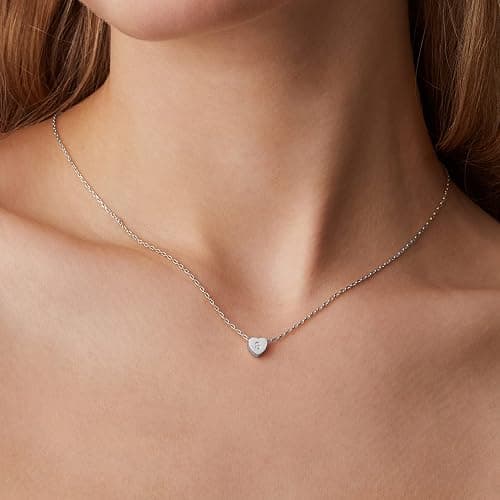 PAVOI 14K Gold Plated Tiny Heart Necklace | Dainty Necklace for Women | Personalized Letter Heart Choker | Adjustable Slider thumbnail 2