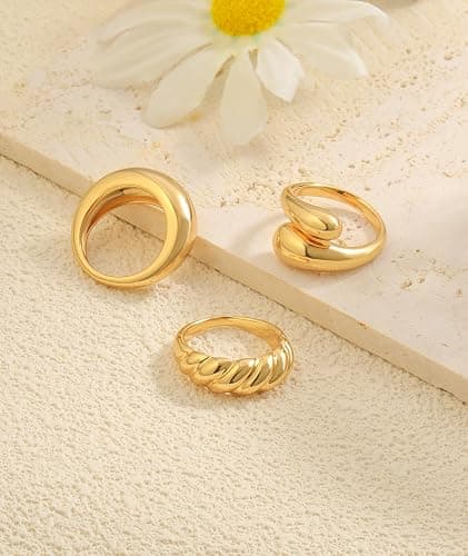 ZOERAY Chunky Gold Rings for Women Non Tarnish Trendy 14k Gold Plated Adjustable Signet Band Stackable Thumb Ring Set Open Twist Dome Statement Stacking Rings Jewelry Gifts for Women Size 5-10 thumbnail 3