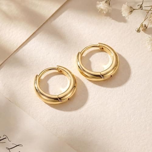 Aidomiya Gold Hoop Earrings for Women 14K Gold Earrings for Women | Chunky Gold Hoop Earrings Small Hypoallergenic Lightweight 14K Gold Hoop Earrings Gold Huggie Hoops Earrings 13/18/22mm thumbnail 7