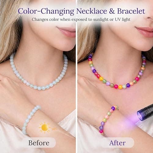 Peraca Cris Dopamine Necklace UV Reactive Colorful Rainbow Beaded Necklace Dopamine Jewelry Set Color Changing Mood Necklaces Bracelet Earrings Summer Beach Vacation Gift for Women thumbnail 2