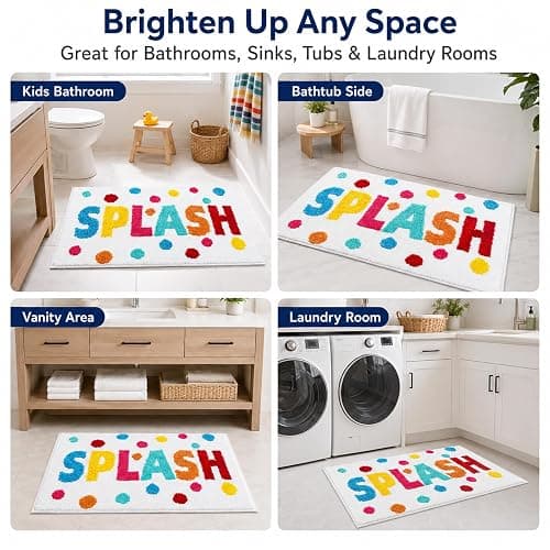 HAIWAOO Splash Bathroom Rug 17x24, Soft Colorful Letter Bath Mat, Absorbent Microfiber Bath Rug with Non Slip Backing, Machine Washable Rug for Kids and Family Bathroom, Tub, Shower, Sink thumbnail 5