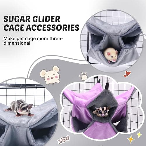 LYART Sugar Glider Pouch Hammock Bed Bedding, Sugar Glider Cage Accessories Toys for Rat, 3-Layer Hammock Make Pet Cages More Three-Dimensional (1.Grey) thumbnail 3