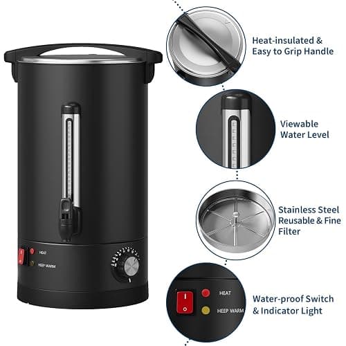 Garvee 18 L/120 Cups Coffee Urn- 4.8 gal Double Wall Commerical Coffee Maker for Buffet Catering Wedding Gathering,Large Capacity Hot Coffee Dispenser,Stainless Steel Hot Water Urn-Black thumbnail 7