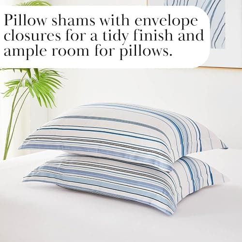 Southshore Fine Living, Inc. 3-Piece Striped Comforter Queen Set, Down Alternative Coastal Comforter Full Size with 2 Pillow Shams, Microfiber Bedding Set, Full or Queen Bed, Coastal Stripes Blue thumbnail 7
